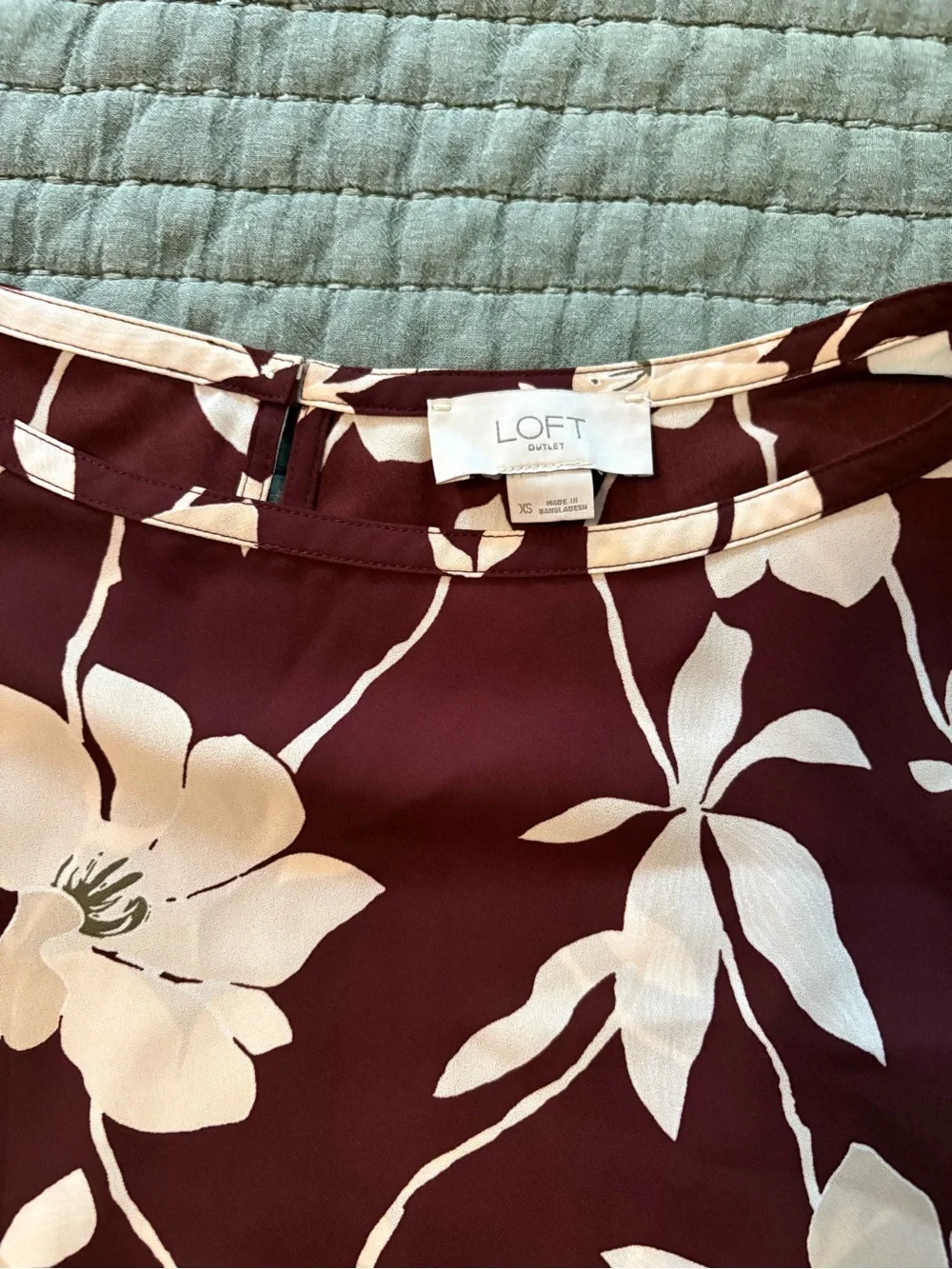 LOFT Burgundy Floral Short-Sleeve Blouse